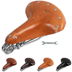 Cow Leather Retro Riveted Leisure Bicycle Saddle
